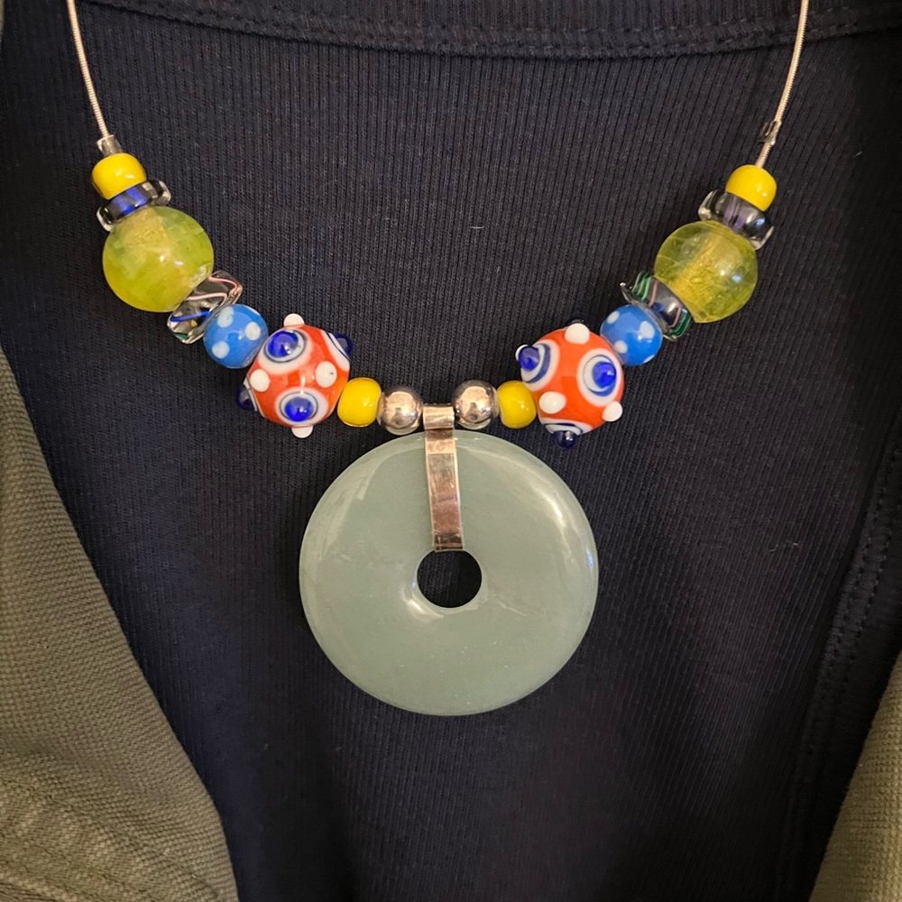 Beautiful Jade and glass bead choker Handcrafted by an artisan